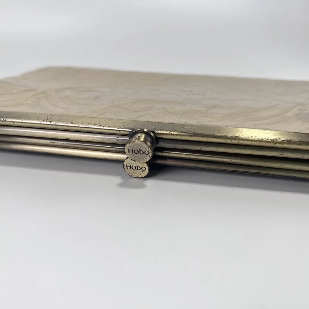 Hobo Double Frame Embossed Leather‎ Clutch Lauren Wallet In Off-White